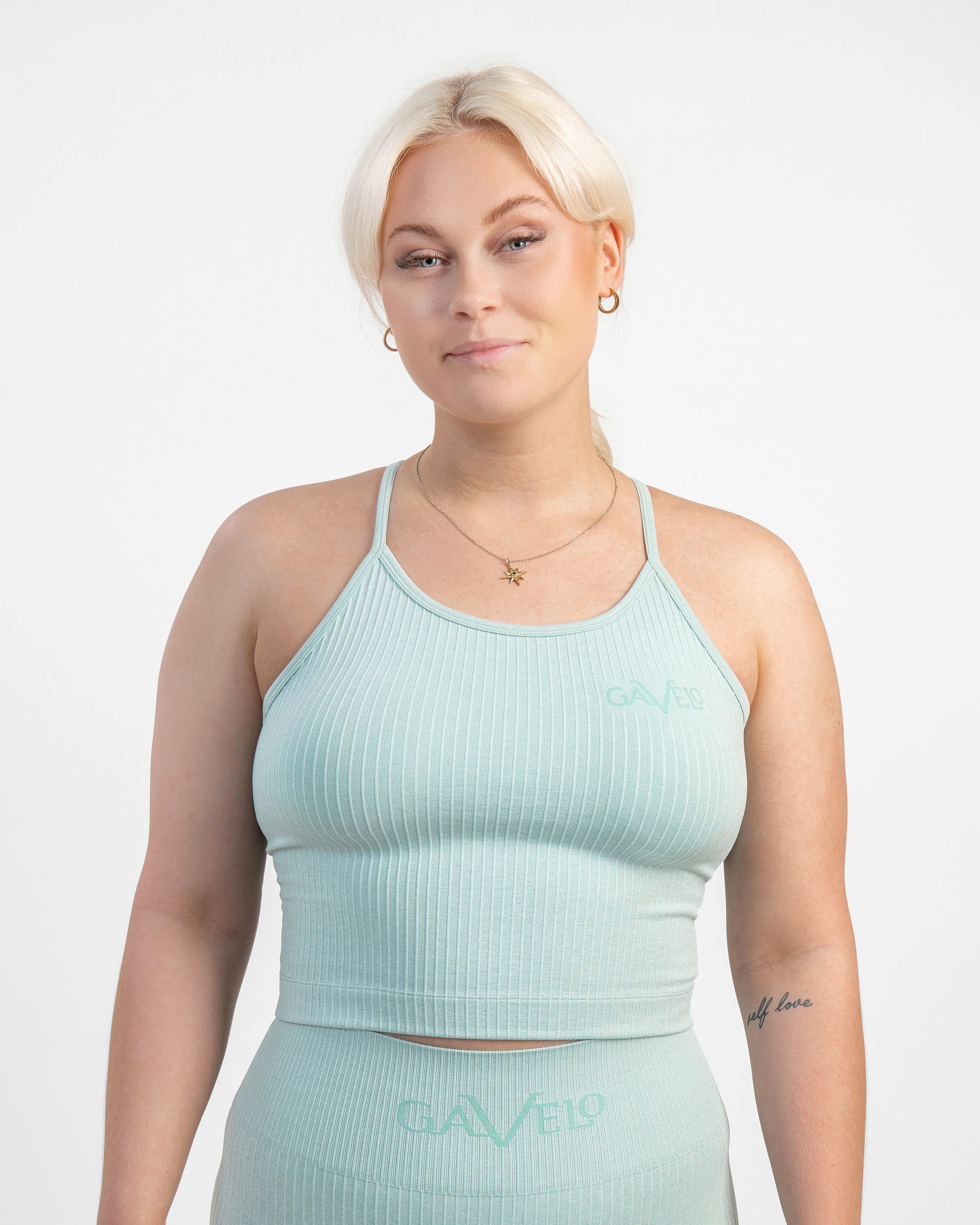 GAVELO Seamless Ribbed Pistachio Melange Tank Top