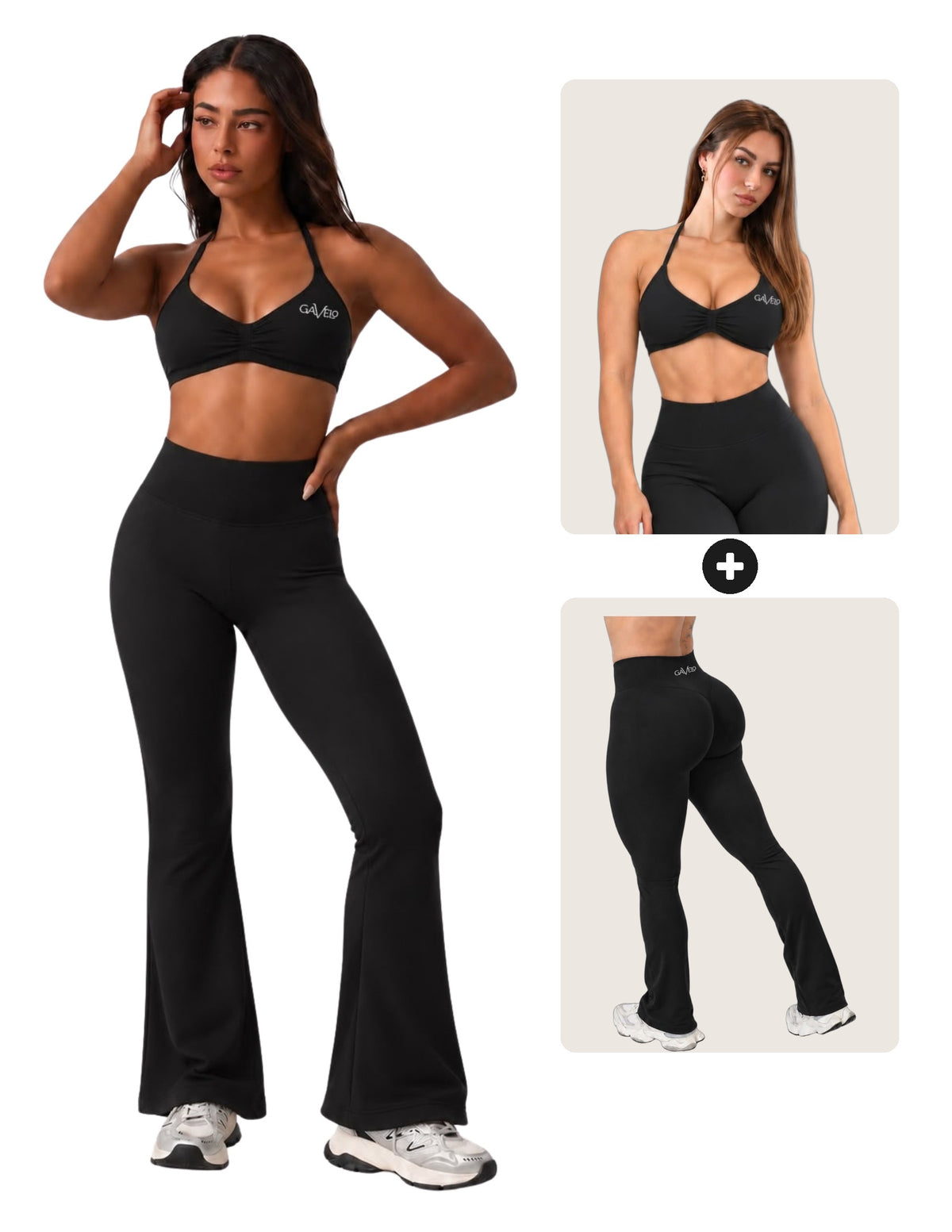 GAVELO Seamless Lift Set Flare Tights + Bra Black, hela setet och delarna