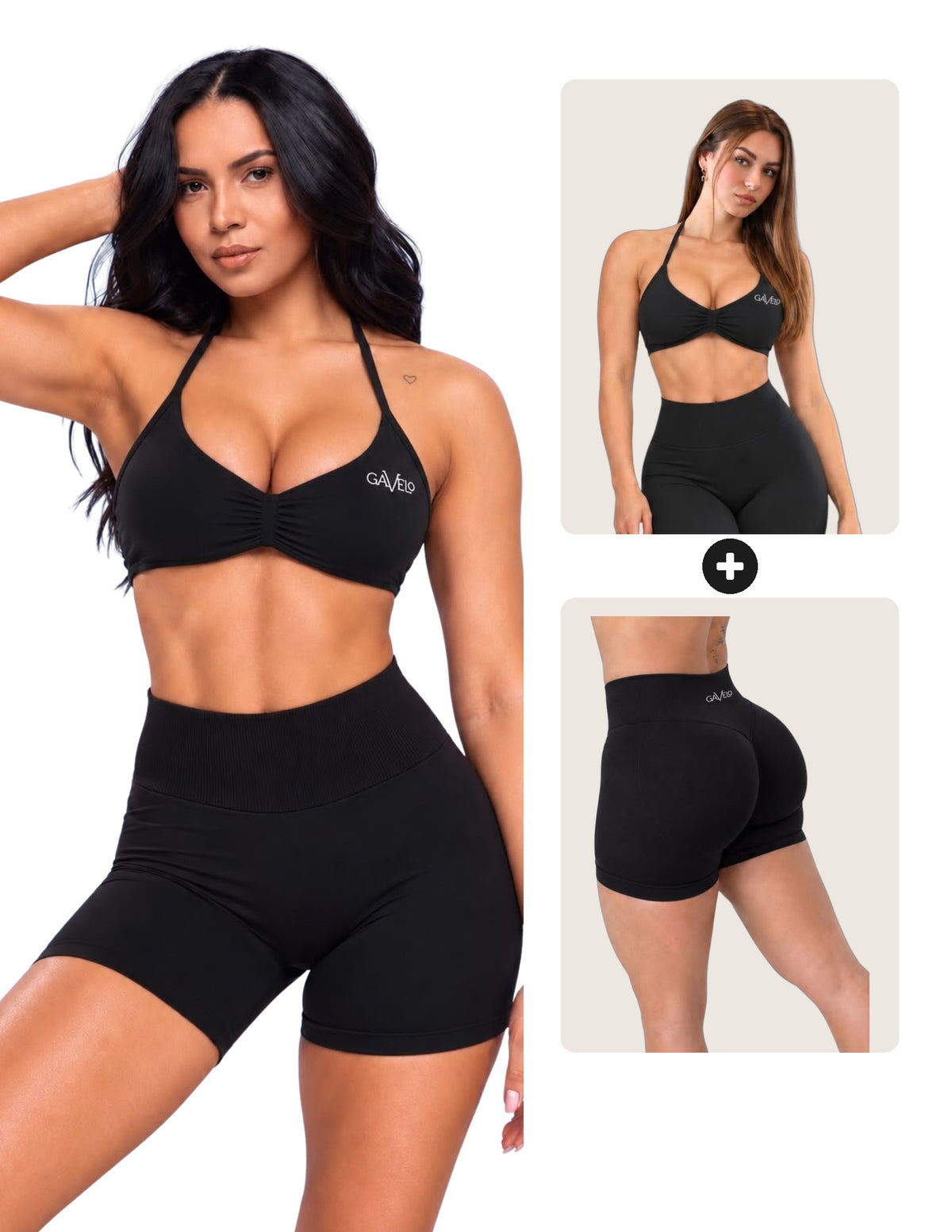 GAVELO Seamless Lift Set Shorts + Bra Black, hela setet och delarna