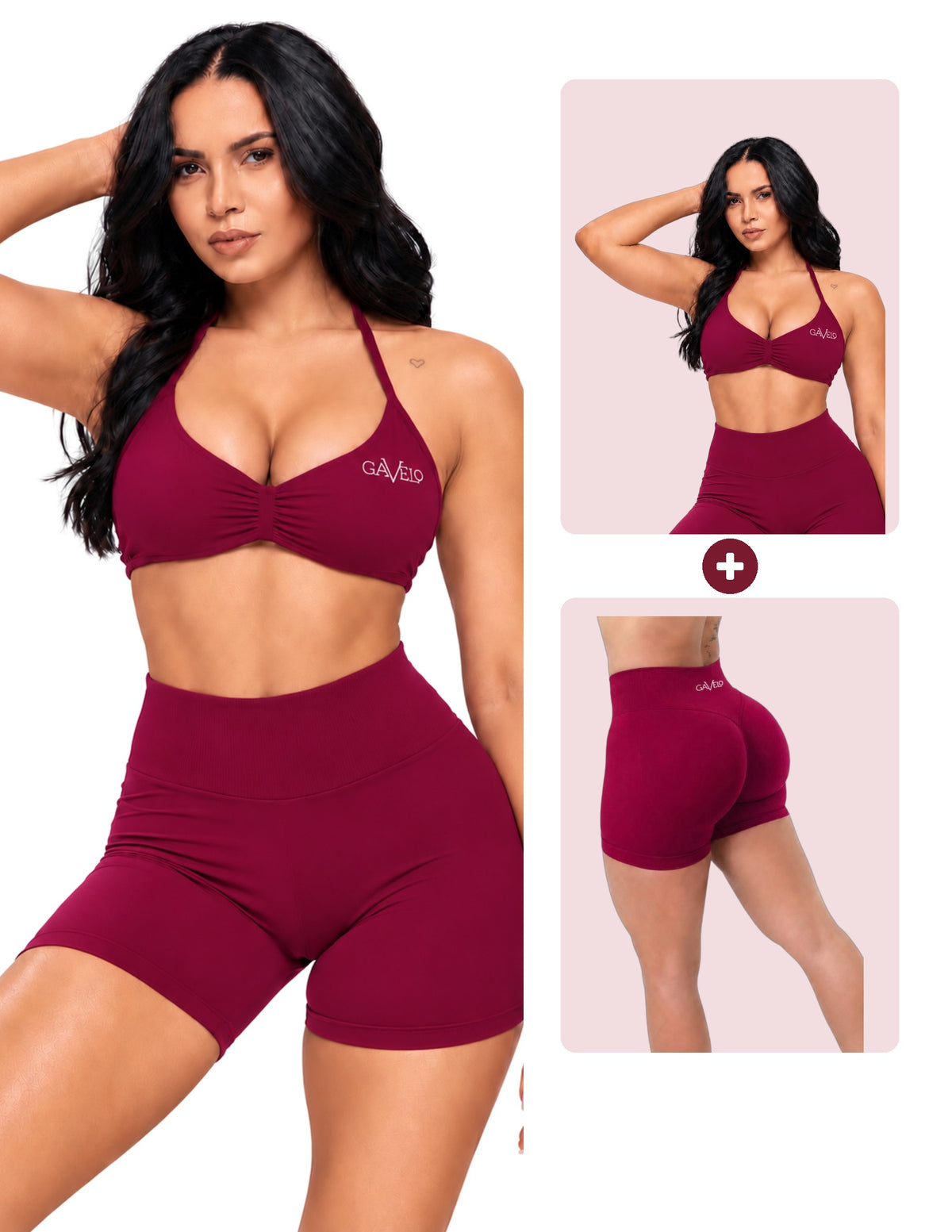 GAVELO Seamless Lift Set Shorts + Bra Deep Red, hela setet och delarna