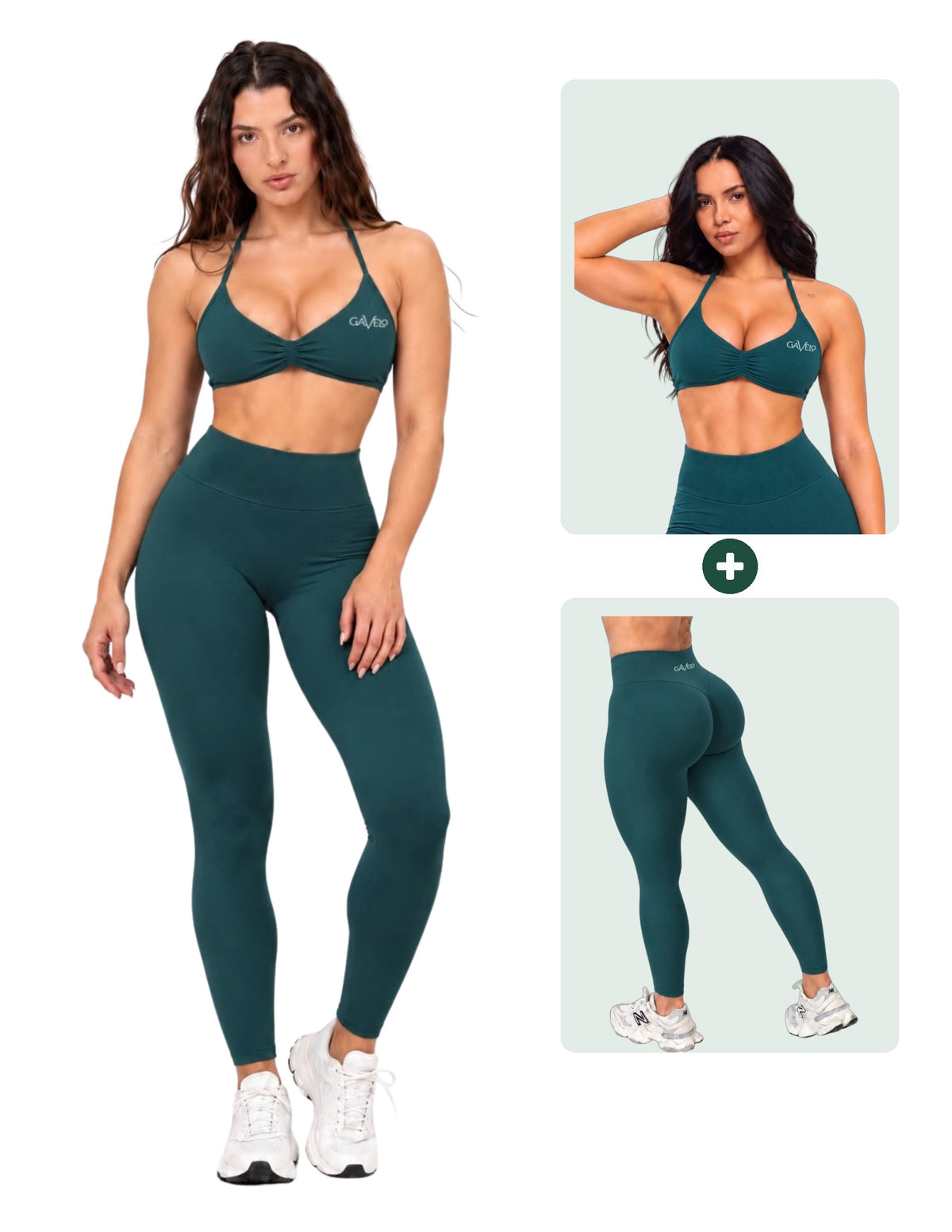 GAVELO Seamless Lift Set Tights + Bra Deep Green, hela setet och delarna