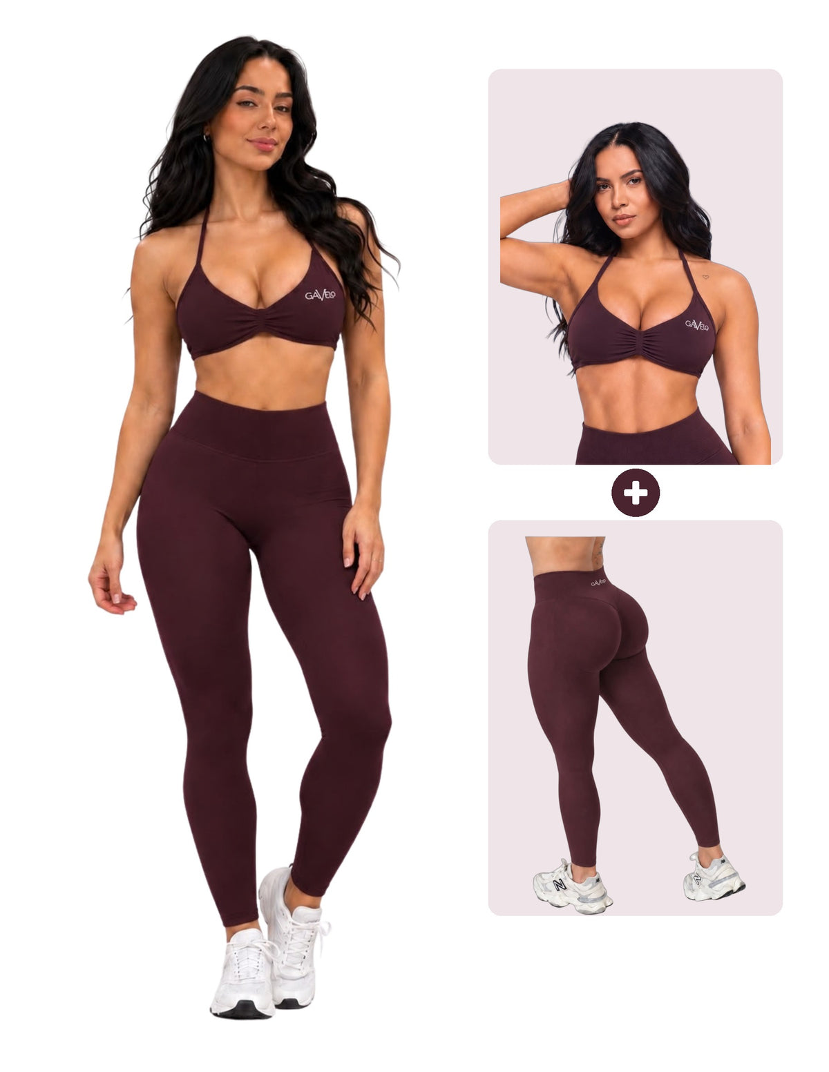 GAVELO Seamless Lift Set Tights + Bra Deep Plum, hela setet och delarna