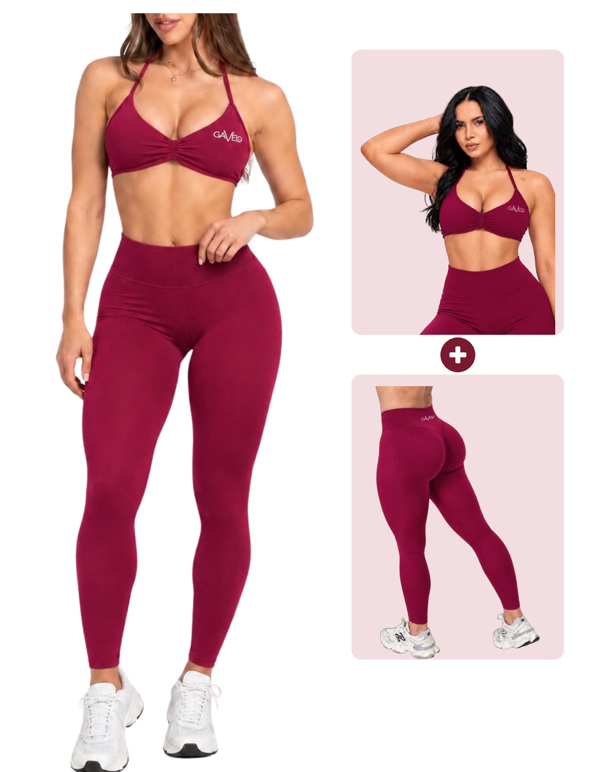 GAVELO Seamless Lift Set Tights + Bra Deep Red, hela setet och delarna