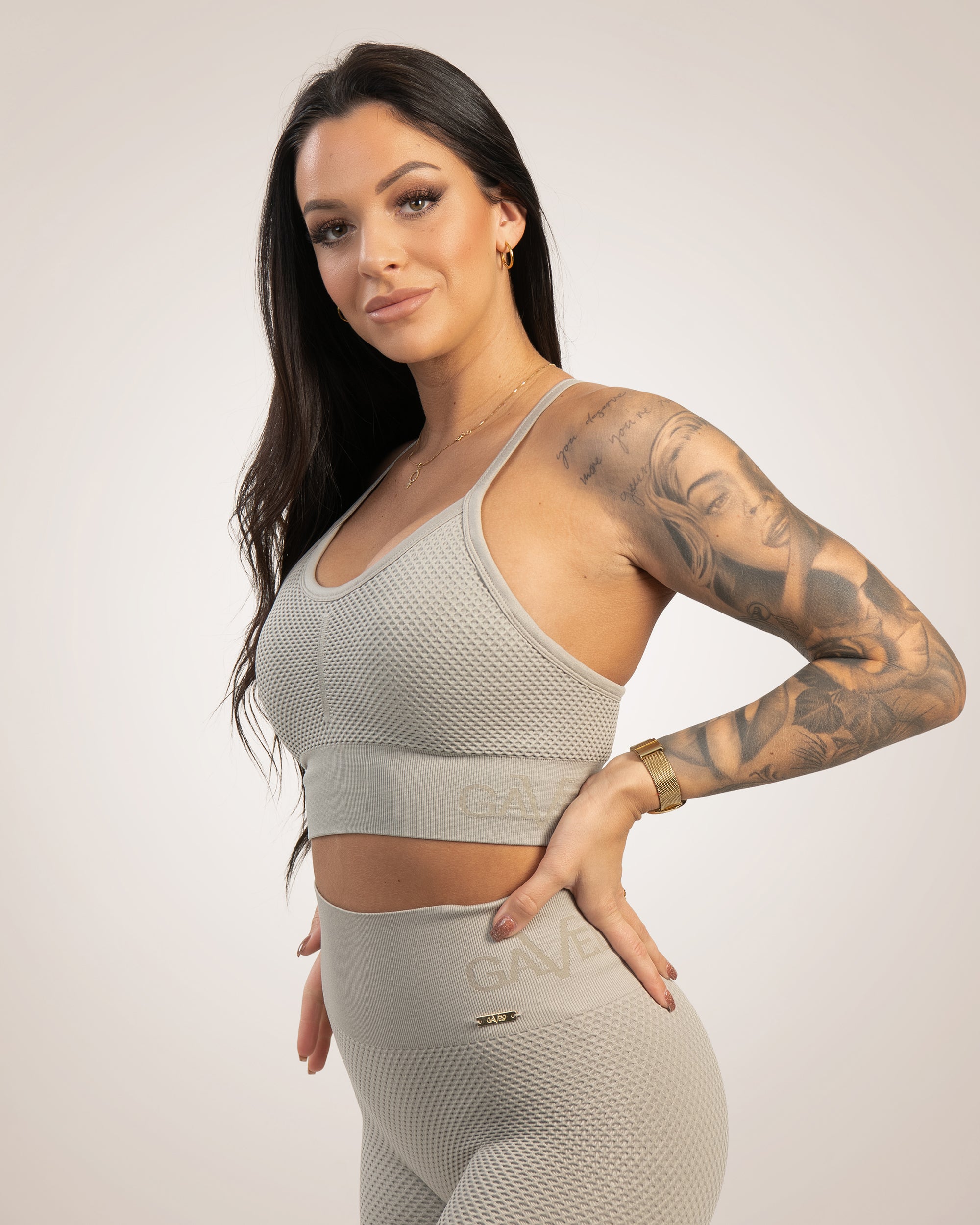 GAVELO Seamless HoneyComb Beige Sports Bra