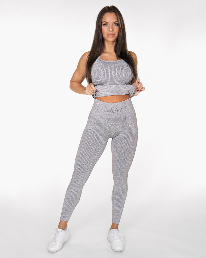 GAVELO Seamless Ribbed Light Grey Melange Tights